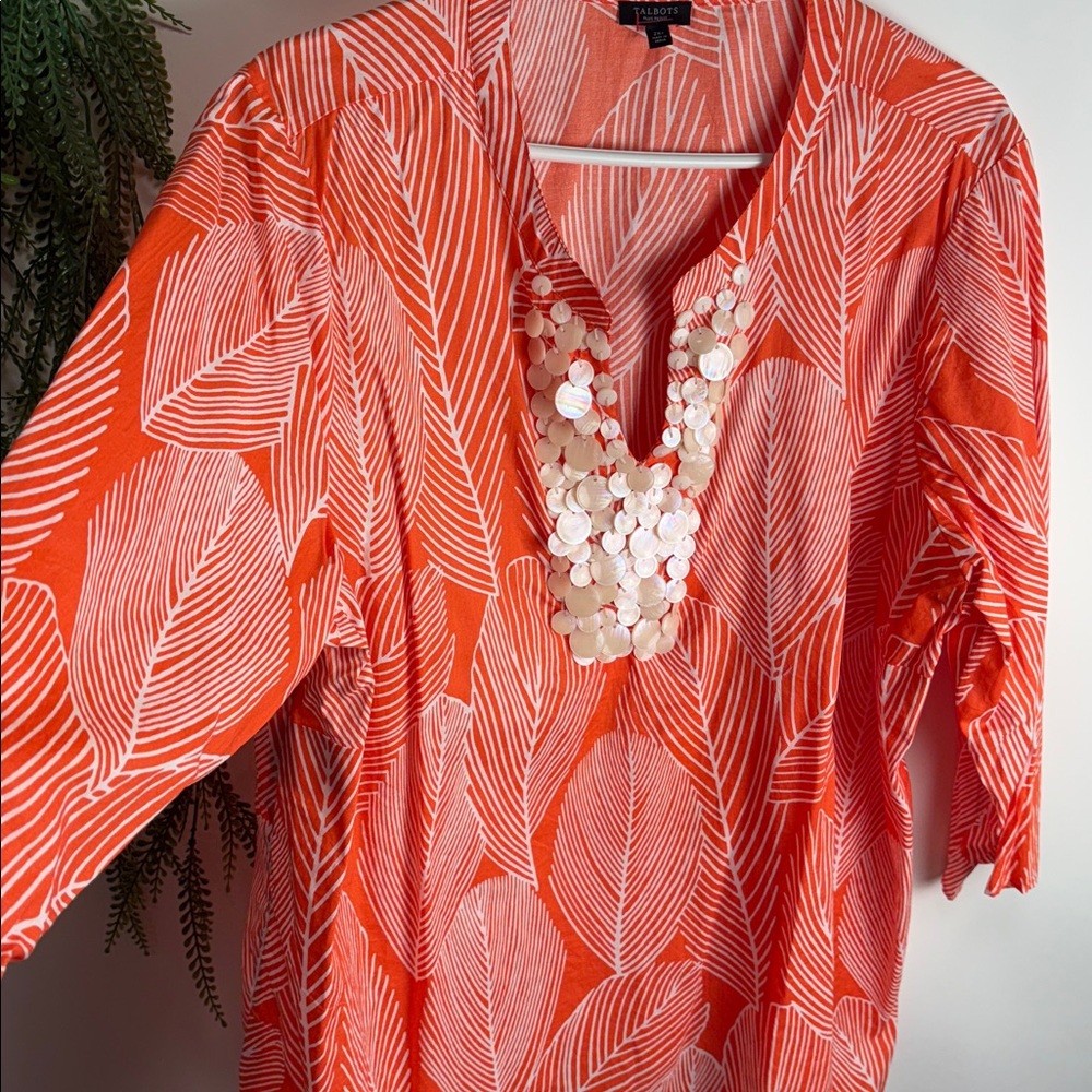 Talbots Orange and White cotton Blouse